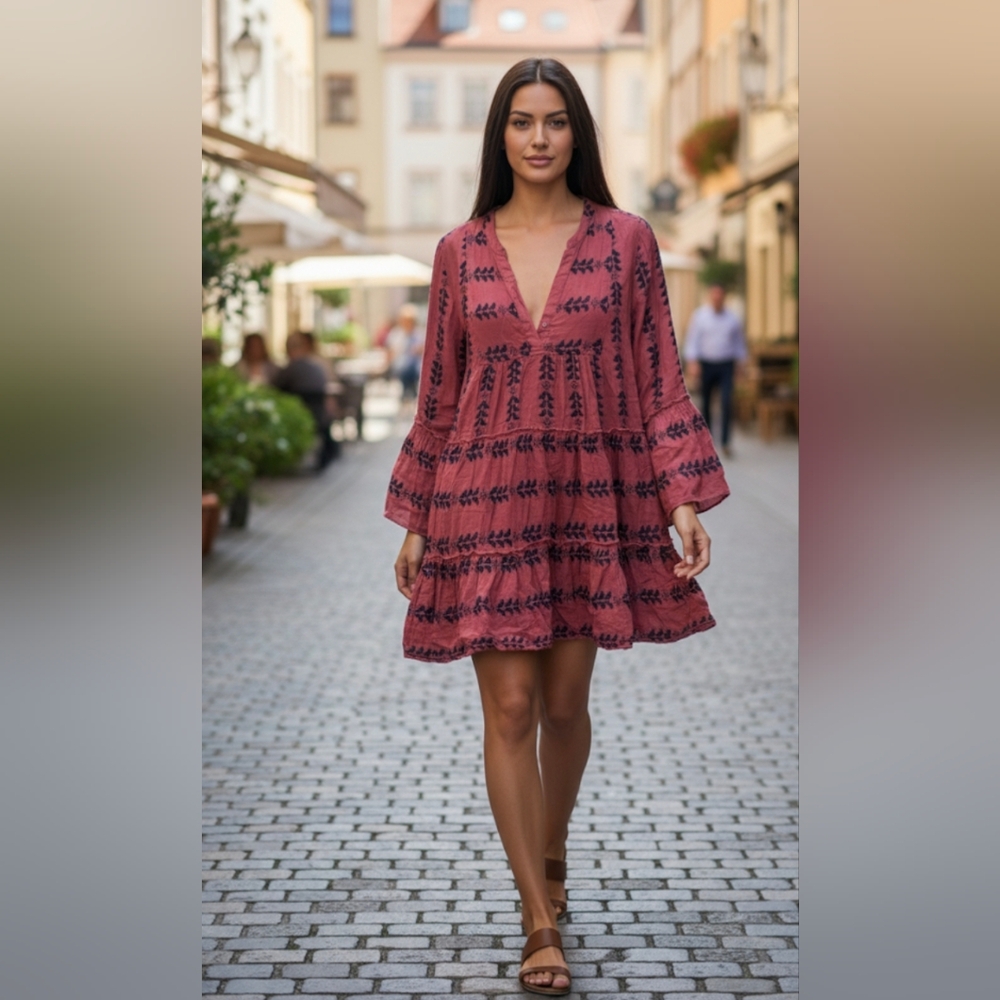Elan Pink and Black Long Sleeve Dress